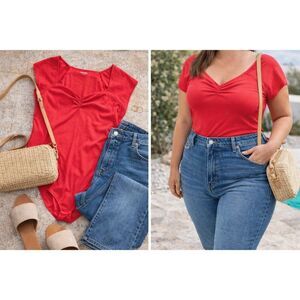 Old Navy Red Ribbed Bodysuit XXL Stretch Fit Casual Everyday Top Comfy OOTD